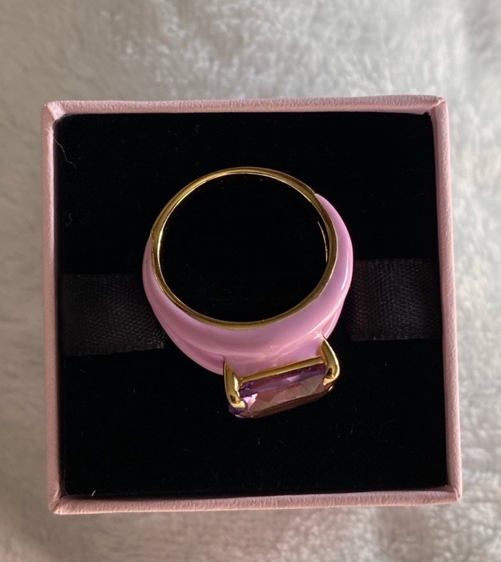 Rarities Gold Plated Sterling Silver Amethyst Enamel Split Shank X Ring Size 8