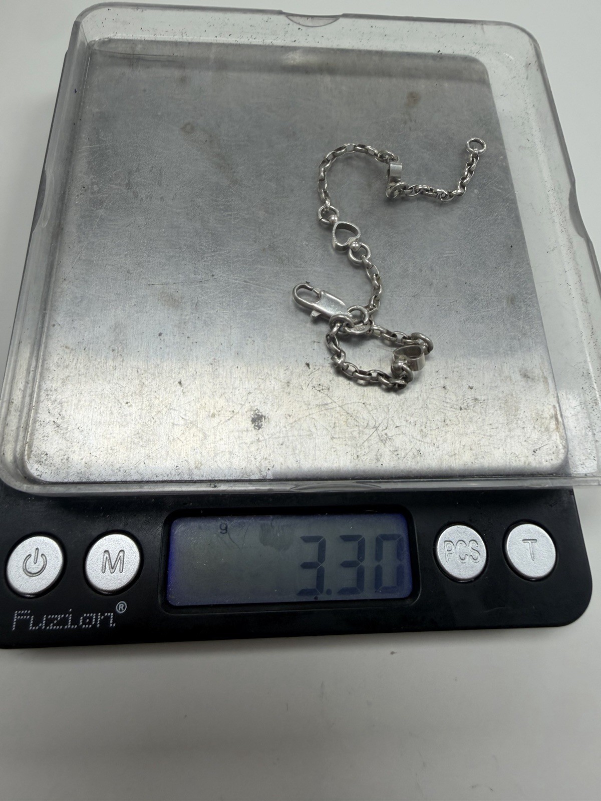 Beautiful .925 sterling silver rolo link heart bracelet 6.5inch/3.3g L126