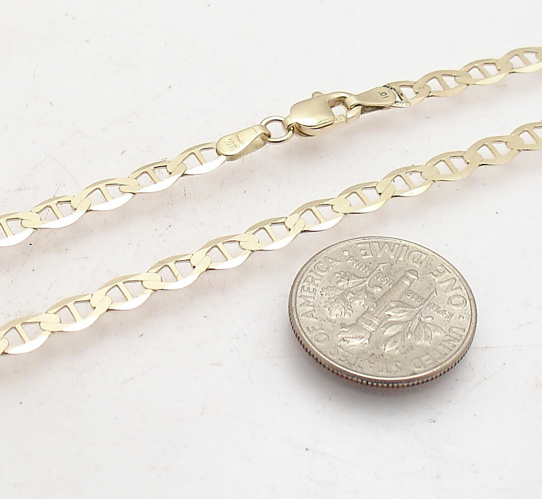 4mm Mariner Anchor Link Chain Ankle Bracelet Anklet Real Solid 10K Yellow Gold
