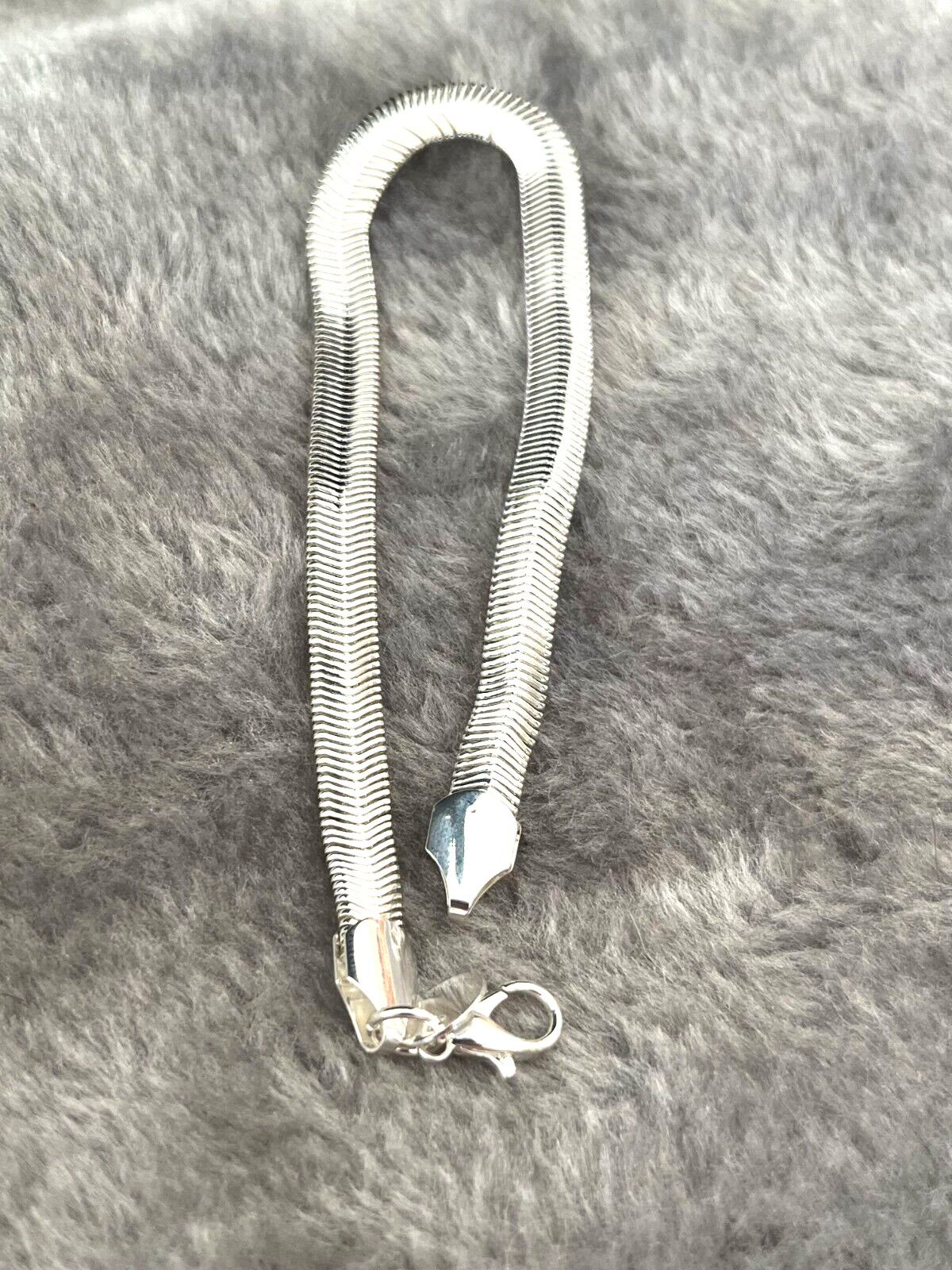 SUPER NICE 925 SILVER PLATED FLAT SNAKE CHAIN BRACELET 6MM 8″ LONG