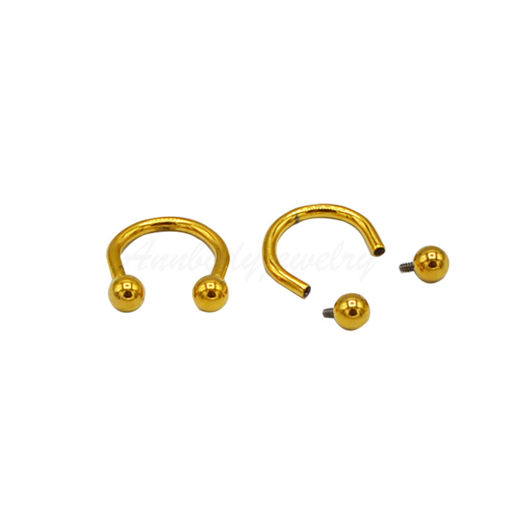 16g 8mm Internally Threaded Titanium Gold Color Horseshoe Circular Barbell