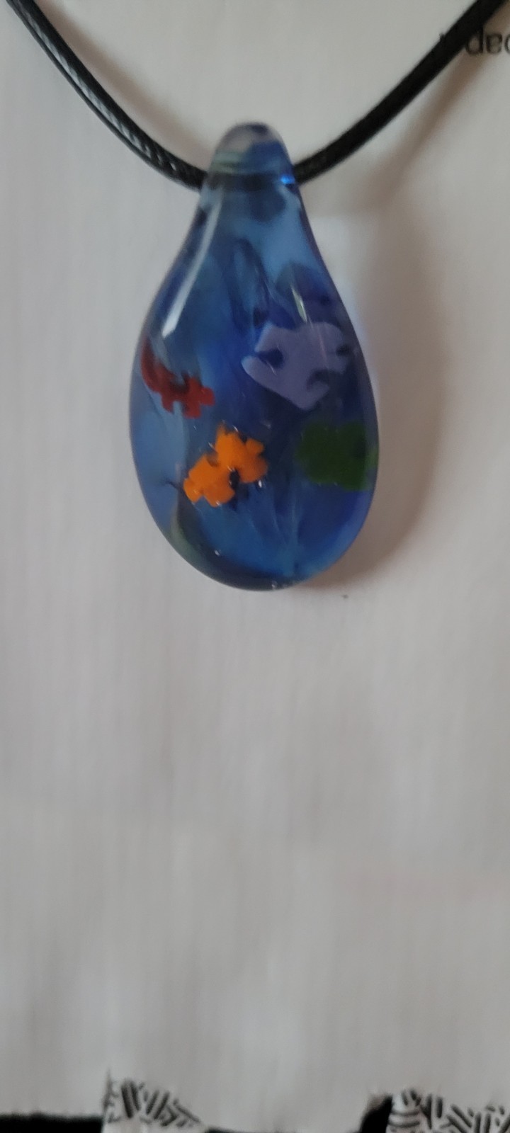Blue Teardrop Multicolor Glass Autism Awareness Pendant Necklace, Cord, Lobster