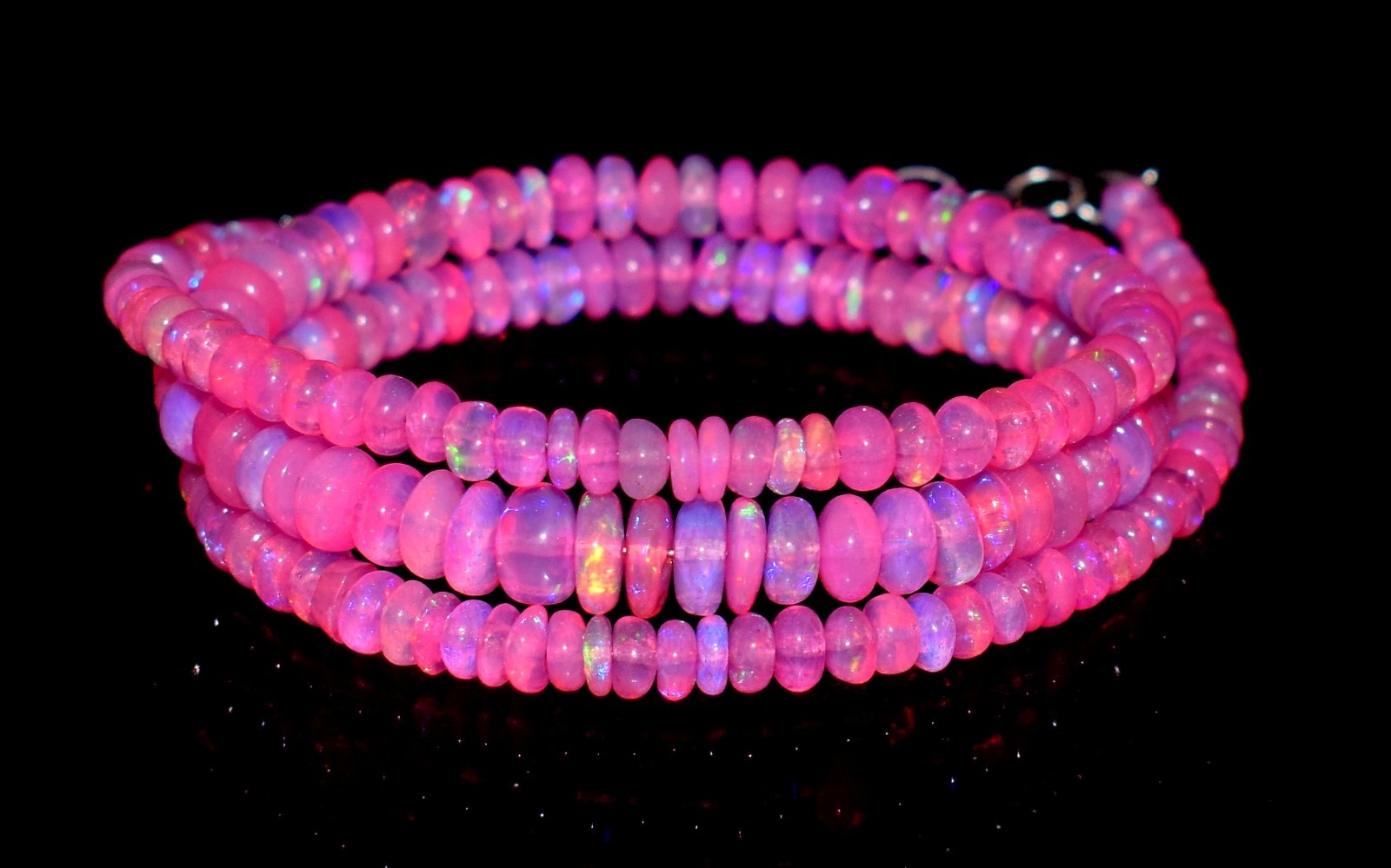 16″Natural Ethiopian Opal Wello Fire Opal Gemstone Beads Necklace