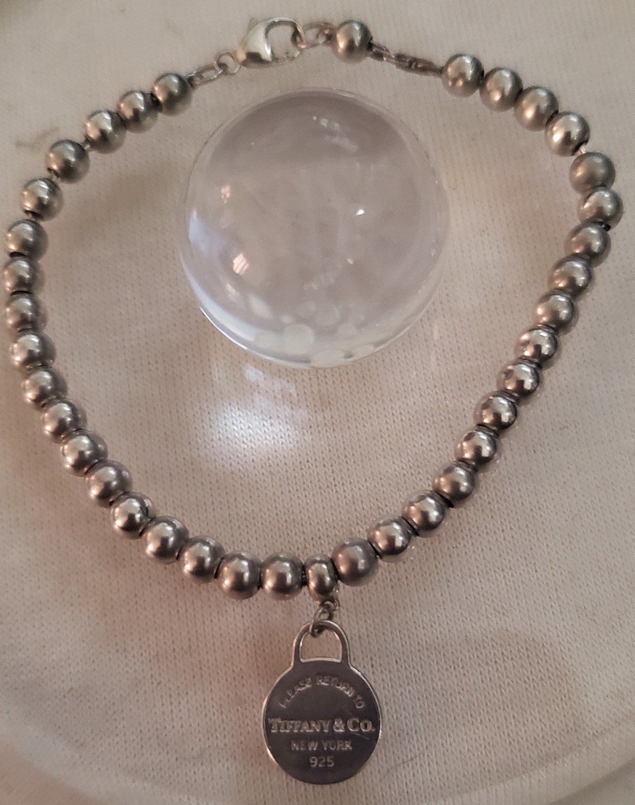 Tiffany Co Tiffany Tag Bead Bracelet sterling 4.8 gm Tiffany 925 6″ In. Long