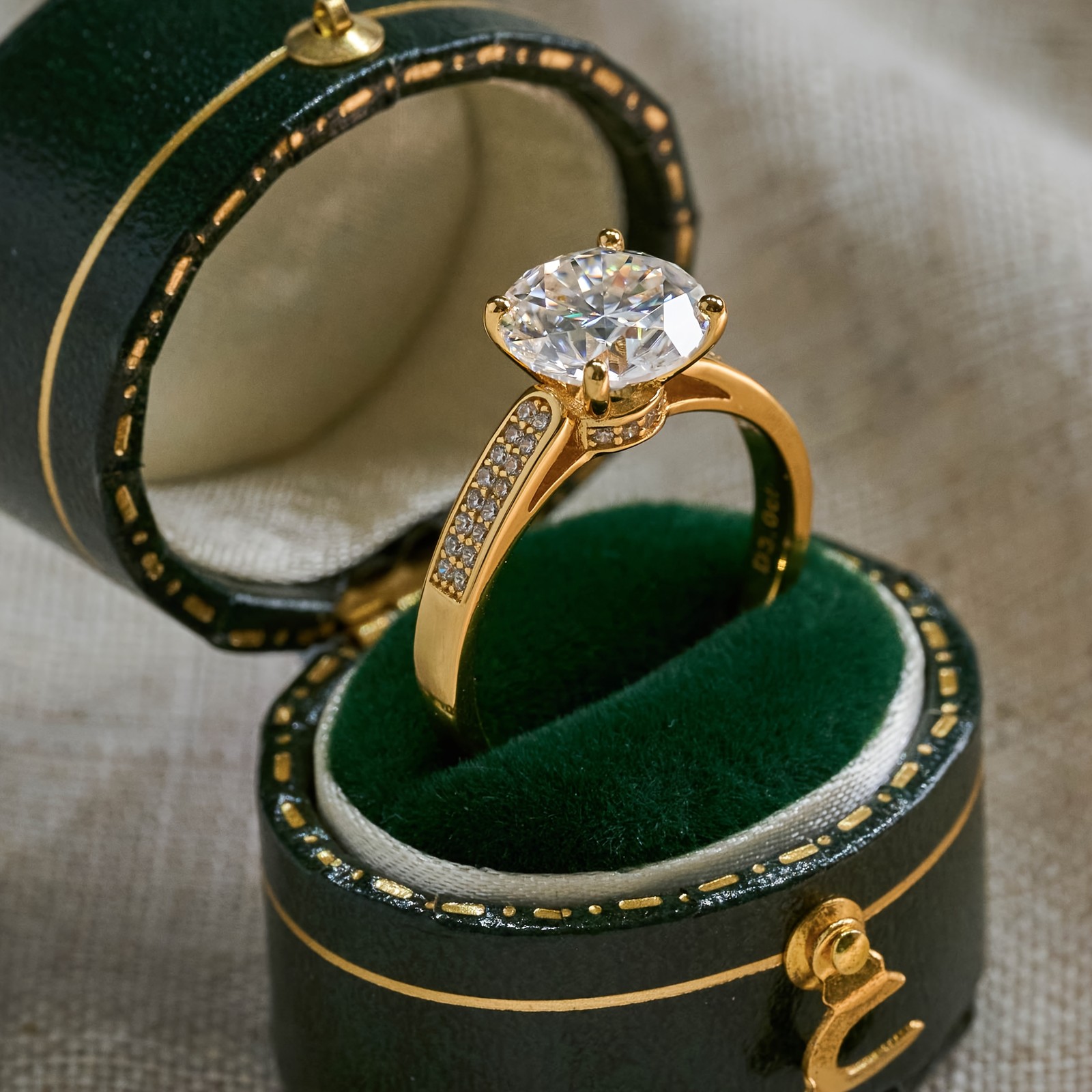 3 Carat Moissanite Engagement Ring 18K Gold Plated Size 6 7 8 9