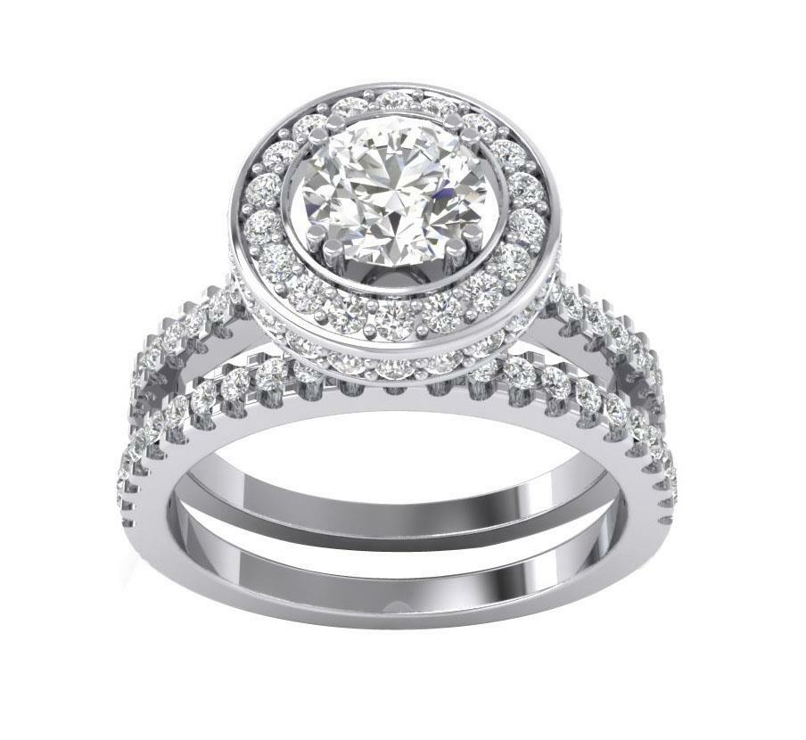 Bridal Ring Set Anniversary I1 G 1.90Ct Round Cut Diamond 14K Solid Gold 11.00mm