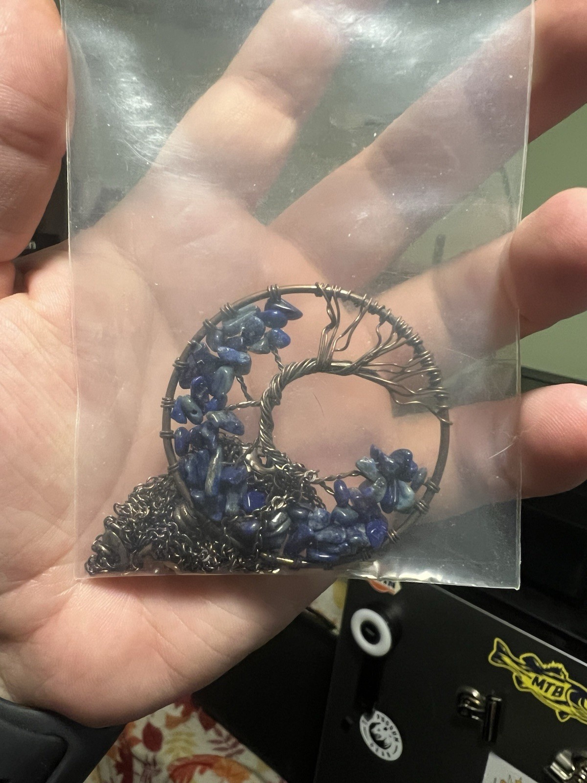 Blue Tree of Life Wire Wrapped Gemstone Necklace