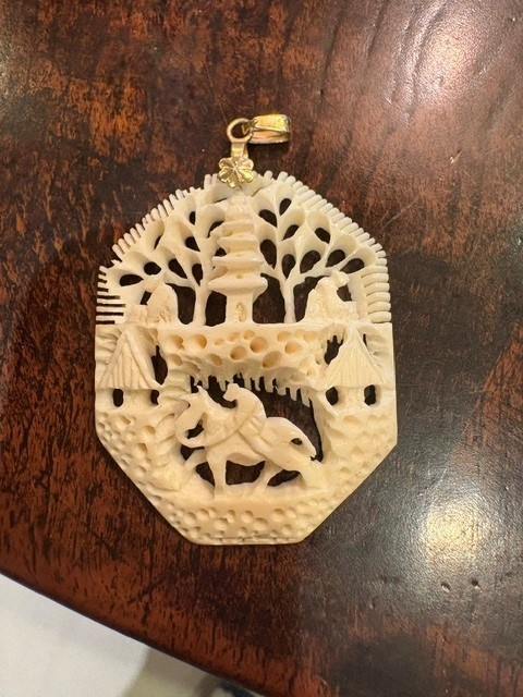Vintage Pendant Carved Bovine Bone