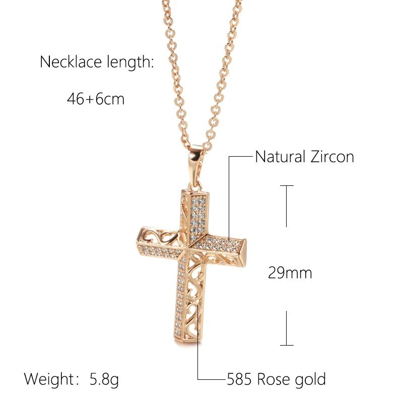 Luxury Cross Necklace Pendant 585 RG Rose Gold Rose Gold with Zircon 45cm +5cm
