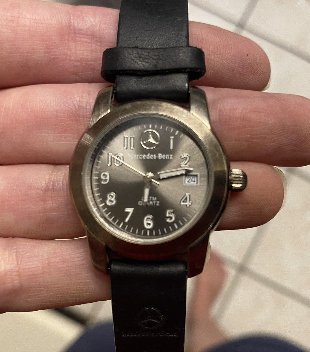 Women’s Classic Silver/Gray/Black Mercedes Benz-Water Resist-Quartz Watch.