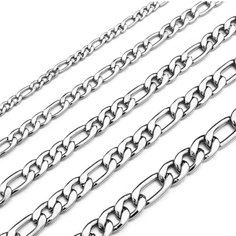 Silver Figaro Link Chain Necklace Men Women Cuban Necklaces Lobster Clasp Gift