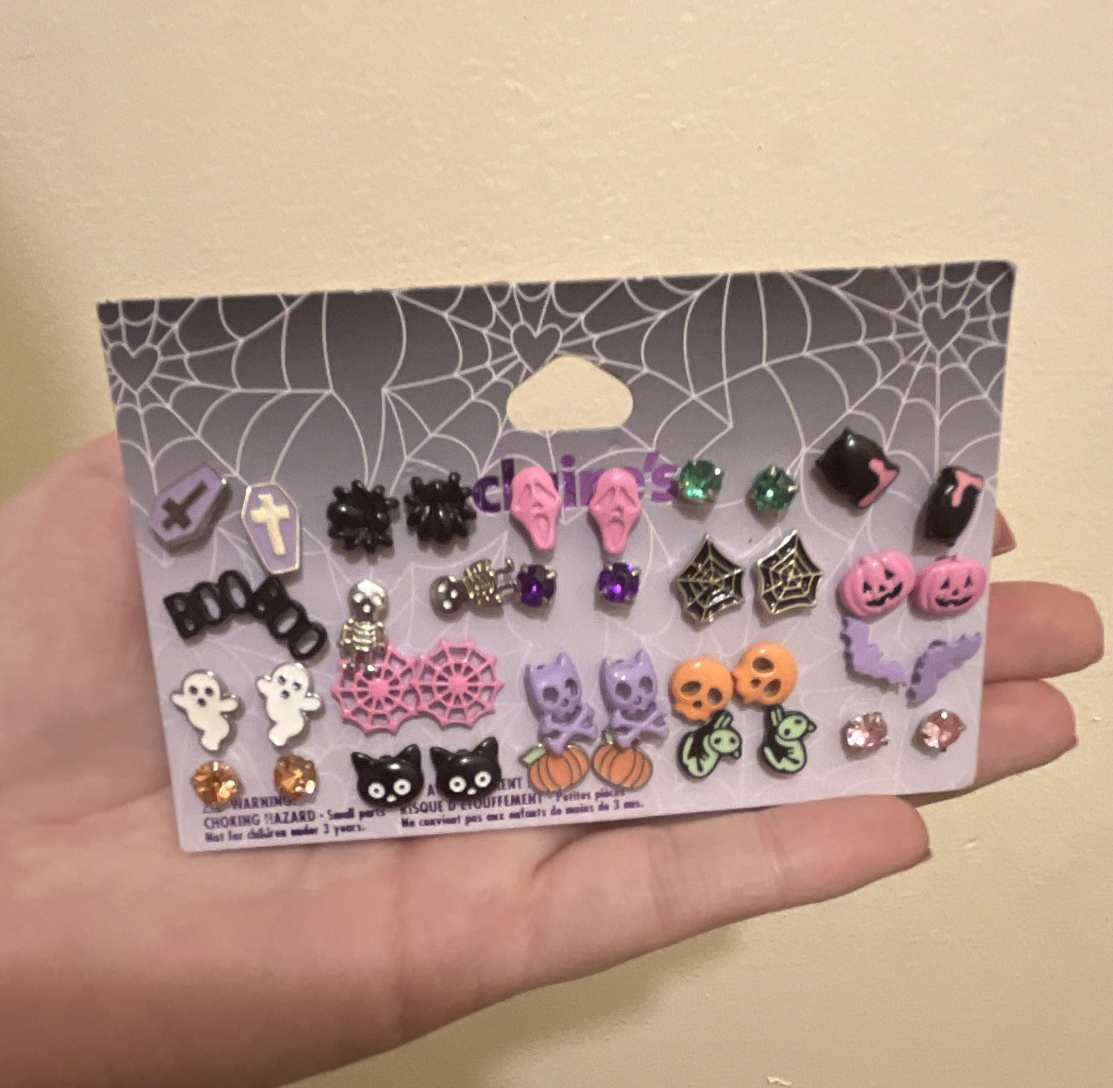 Claire’s Halloween Stud Earrings Set, Nickel-Free Plastic, Butterfly, Multi