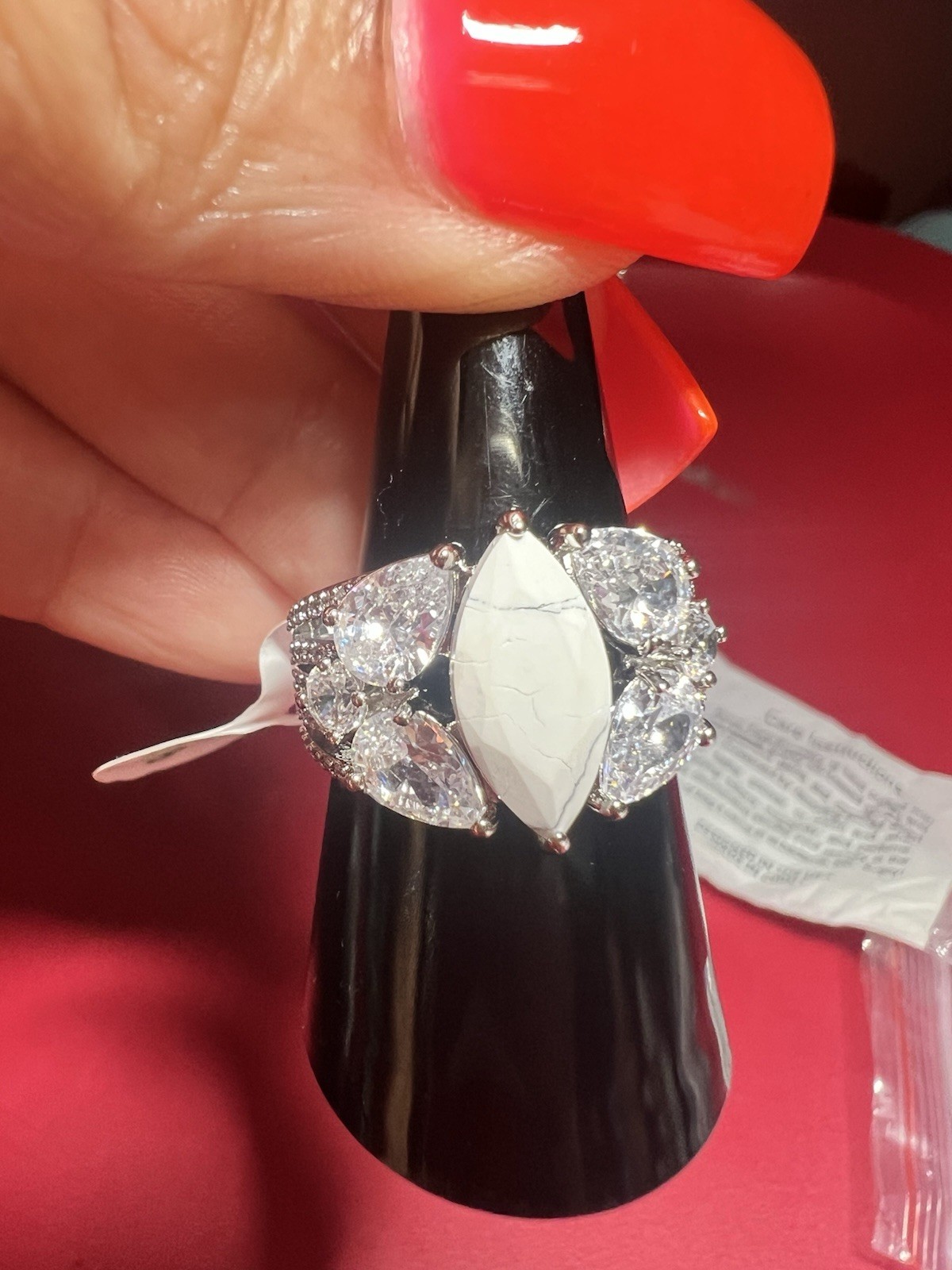 Bomb Party Harmonic Bliss Ring Howlite Magnesite On Rhodium Sz8