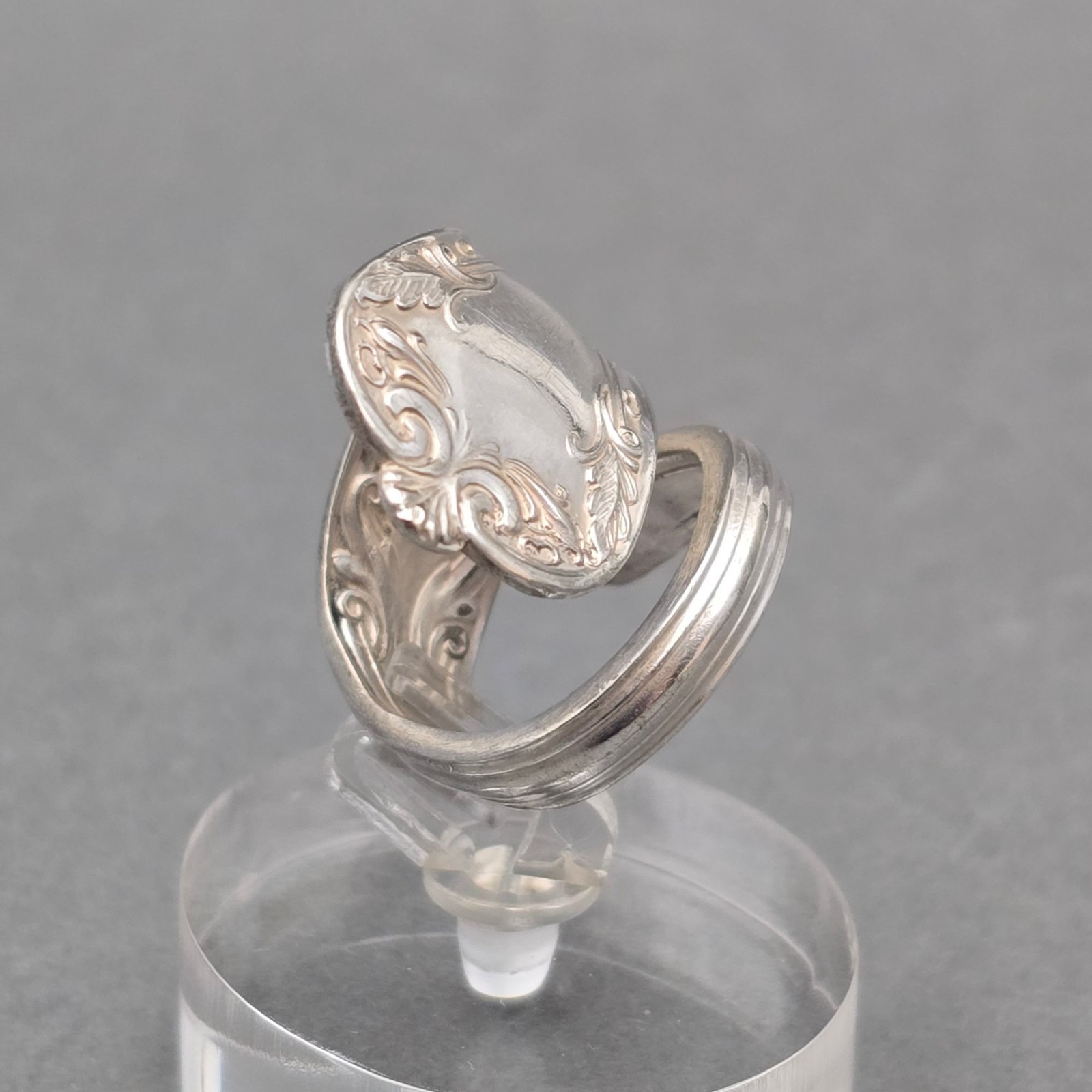 Vintage Silver Plate Wrap Spoon Ring Size 7 Upcycled Flatware Statement Band