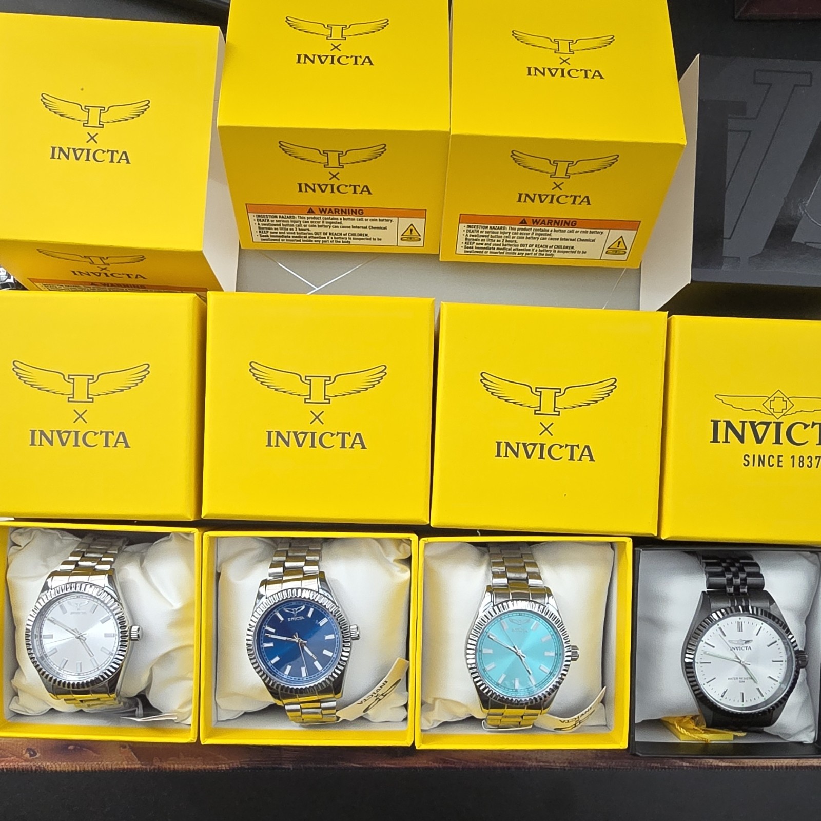 Invicta Lot of 4 Quartz Analog Steel Bracelet White/Blue/Turquoise Dials w/ Box