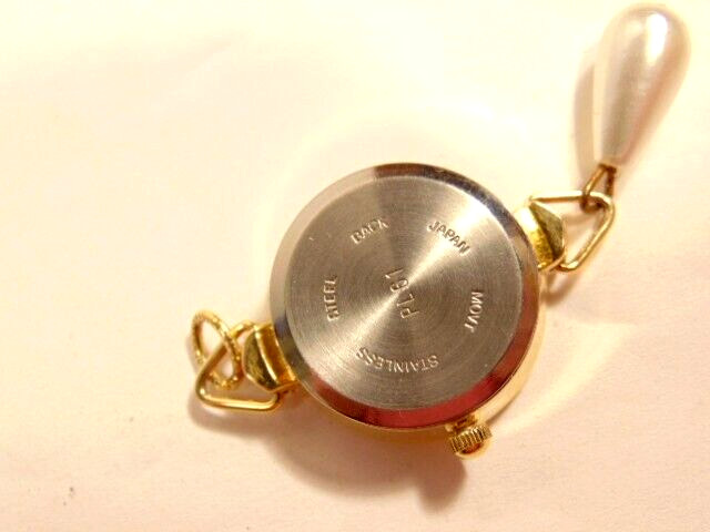 pre-owned Ashley Cooper watch pendant; pearl & crystal accents (needs battery)
