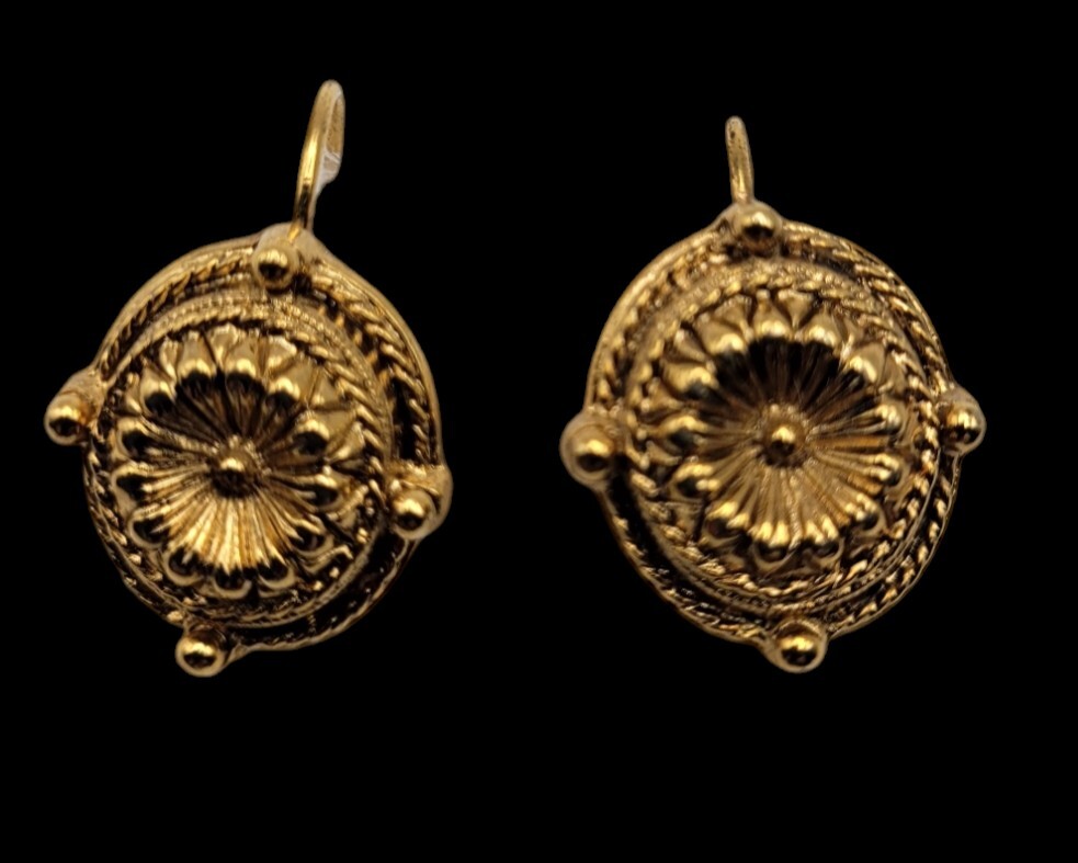 Vintage Gold Tone Dome Leverback Earrings Etruscan Revival NOS Warehouse Stock