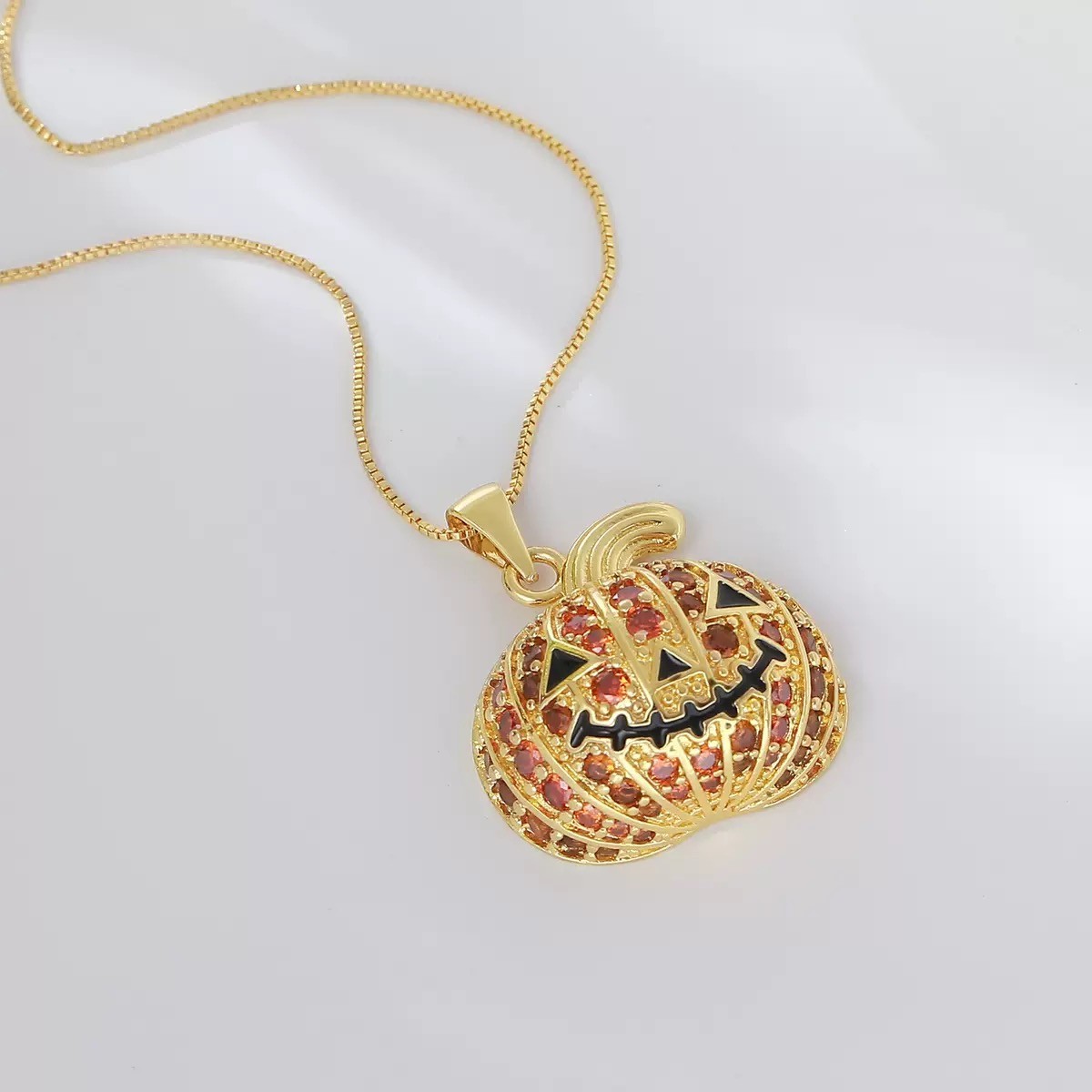 Halloween Pumpkin Pendant Necklace with Bag Chain Gold Plated Jewelry Gift