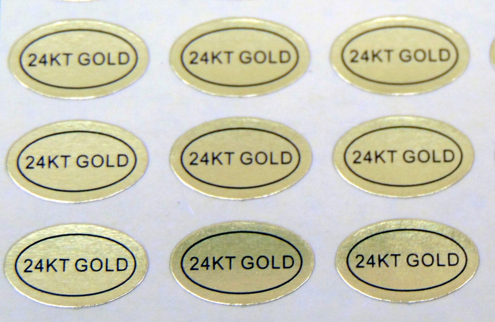Gold Foil Labels 24KT GOLD Peel Off Adhesive Tags Oval 1/2″ x 5/16″ Jewelry 24k