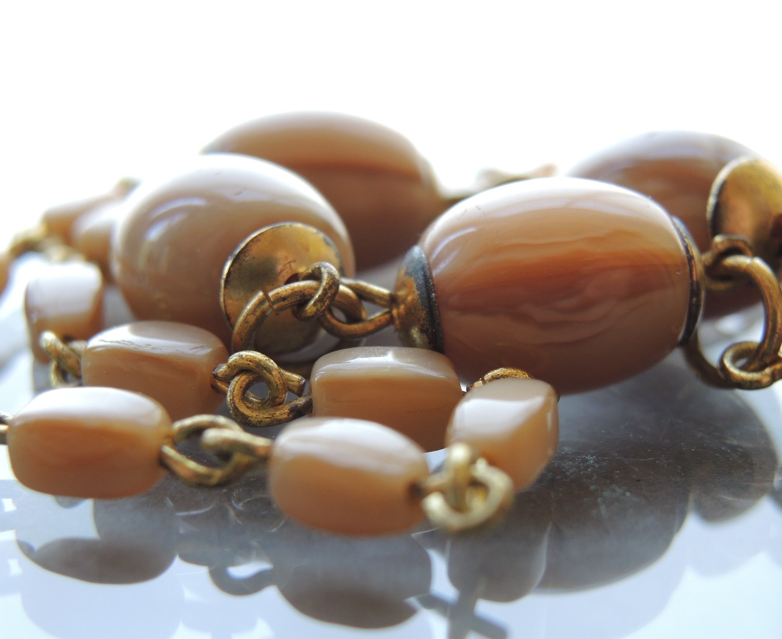 Vintage Czech Glass Necklace Lot 3 Faux Tiger Eye Snake Beads Satin Brown