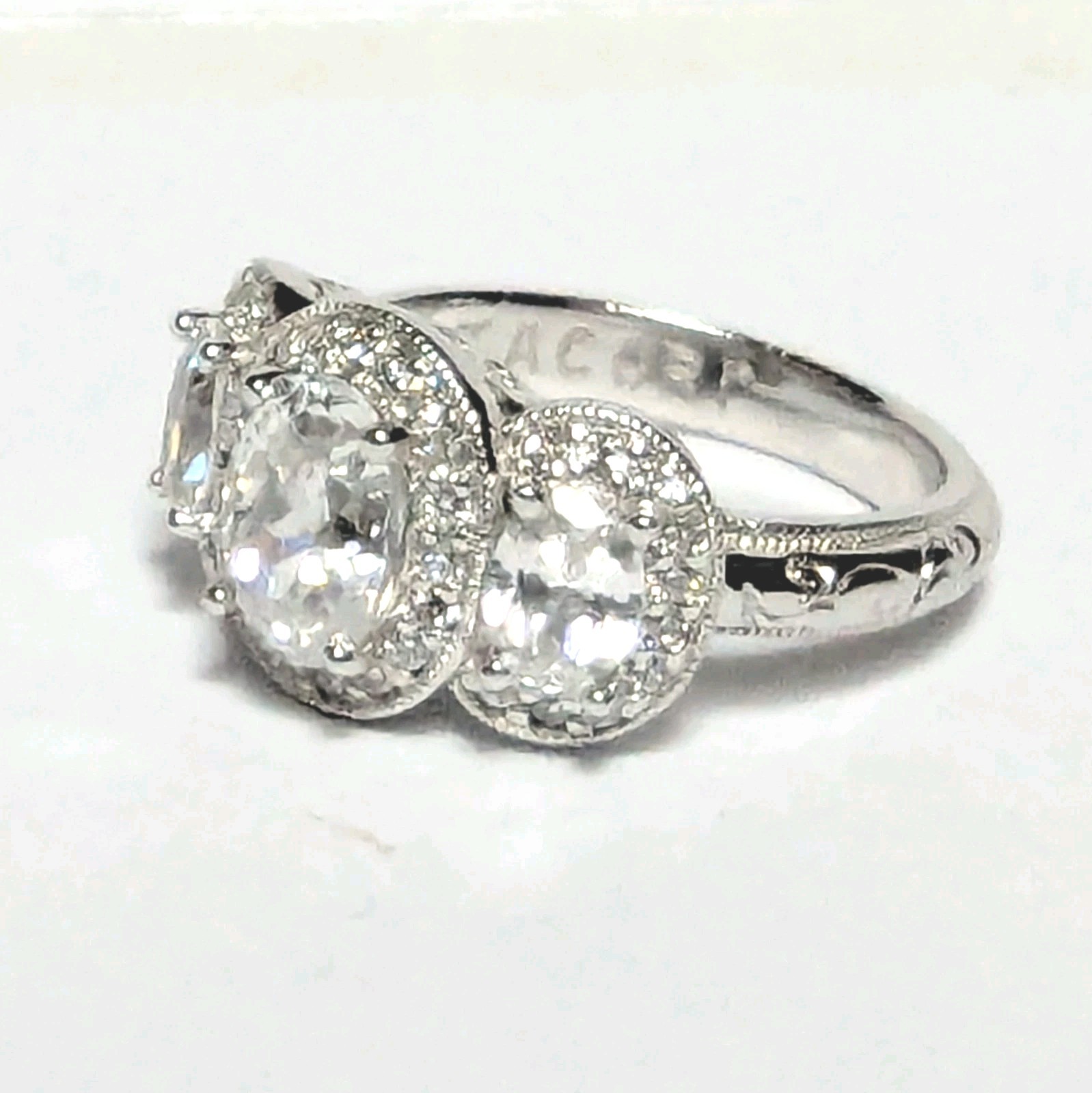Tacori Sterling Silver Diamonique 925 CZ Bloom With Love 3 Stone Ring Size 7