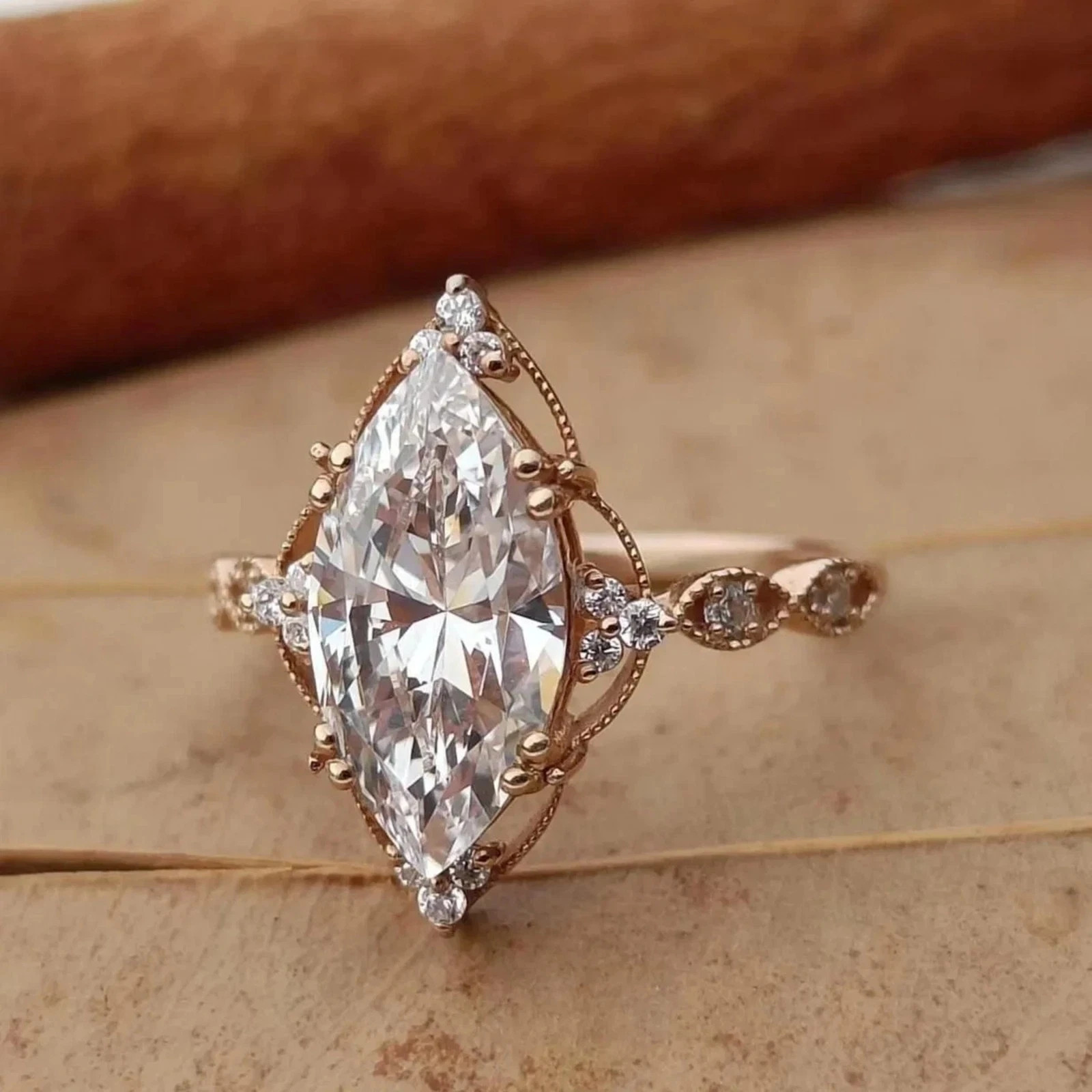 2 CT Marquise Cut Vintage Inspired Engagement Ring 14K Rose Gold Plated For Her