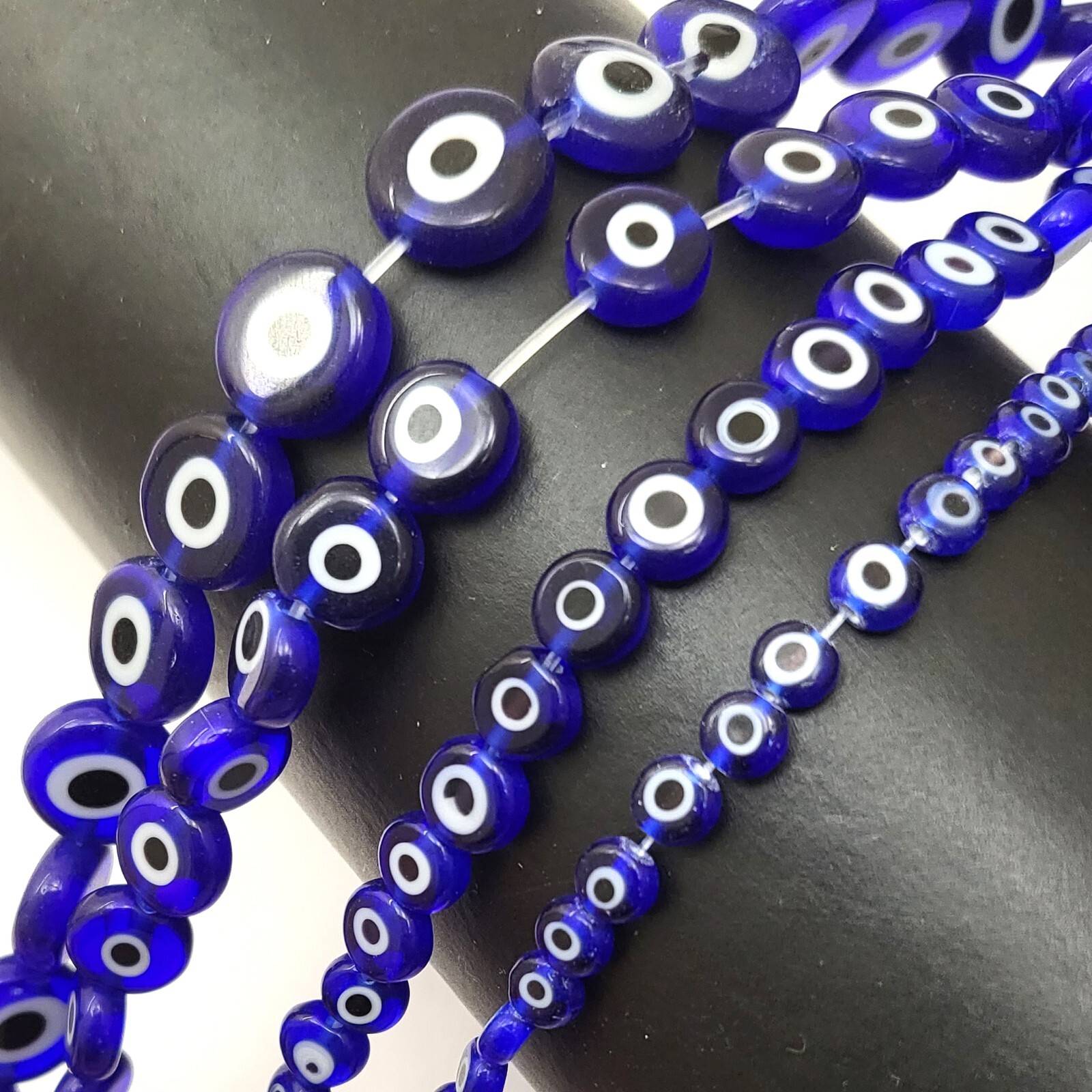 Blue Evil Eye Glass Coin Disc Bead Flat Round Saucer 4mm 6mm 8mm 10mm 12mm 15″