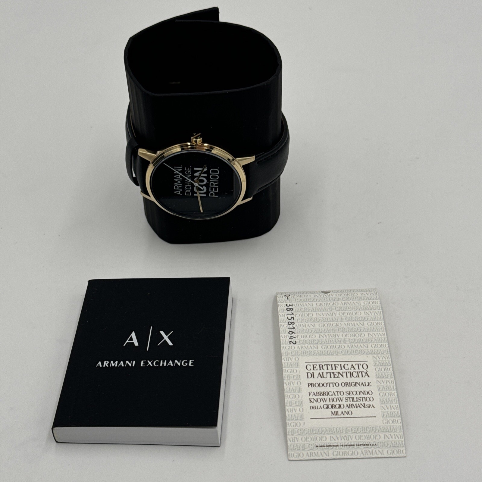 NEW AUTHENTIC ARMANI EXCHANGE CAYDE ICON GOLD BLACK LEATHER MEN’S AX2741 WATCH