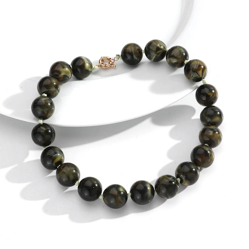 Handmade Resin Bead Choker Necklace Vintage Round Rope Chain Jewelry Women