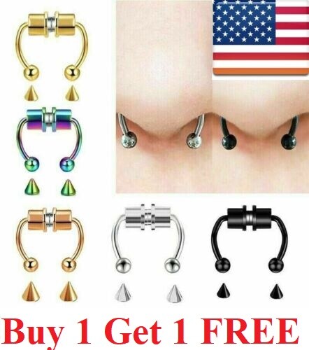 2xMagnetic Non-Piercing Nose Rings Fake Septum Segment Helix Club Clickers Punk
