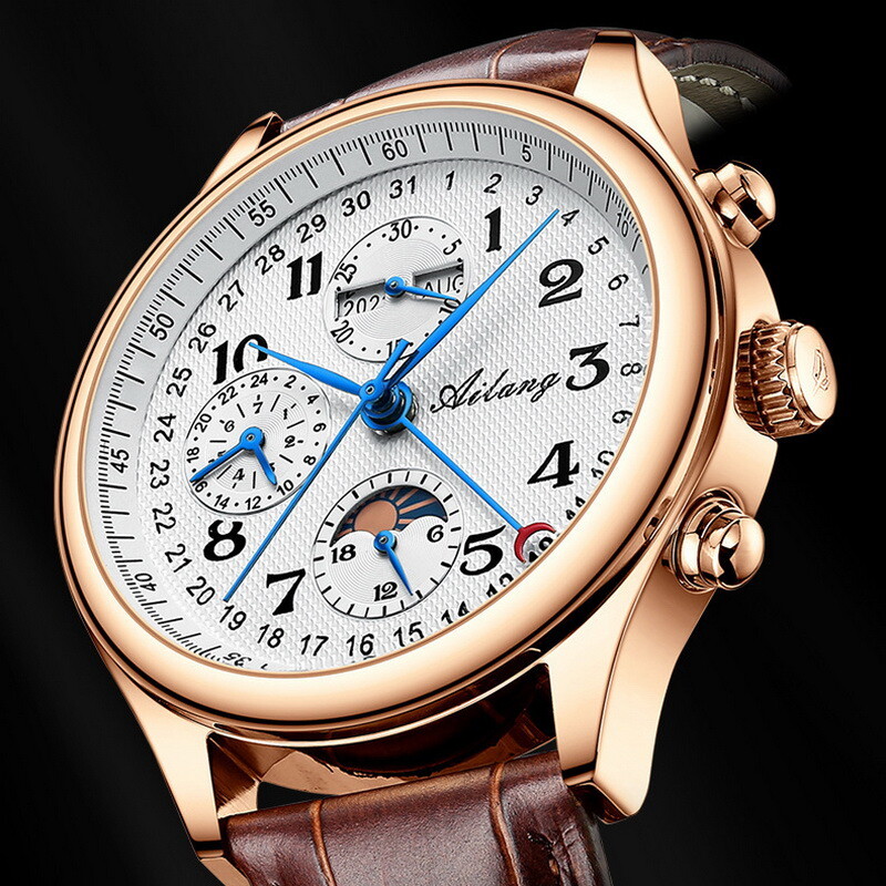 AILANG Moon Phase Calendar Multifunction Chronograph Automatic Mechanical Watch