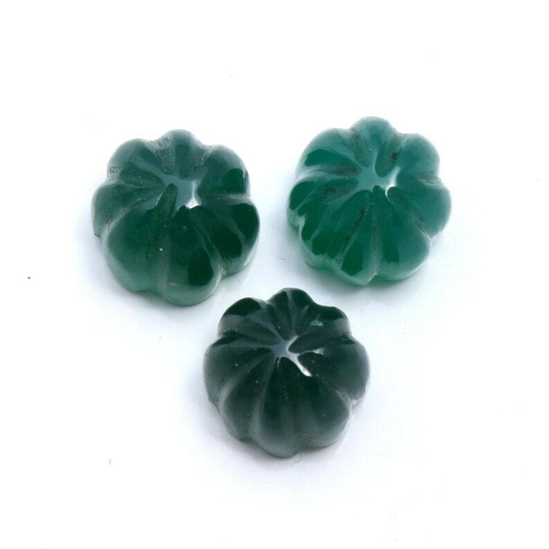 Natural Green Onyx Carved Cabochon Flower Shape 9 mm Onyx Gemstone 3 Pc