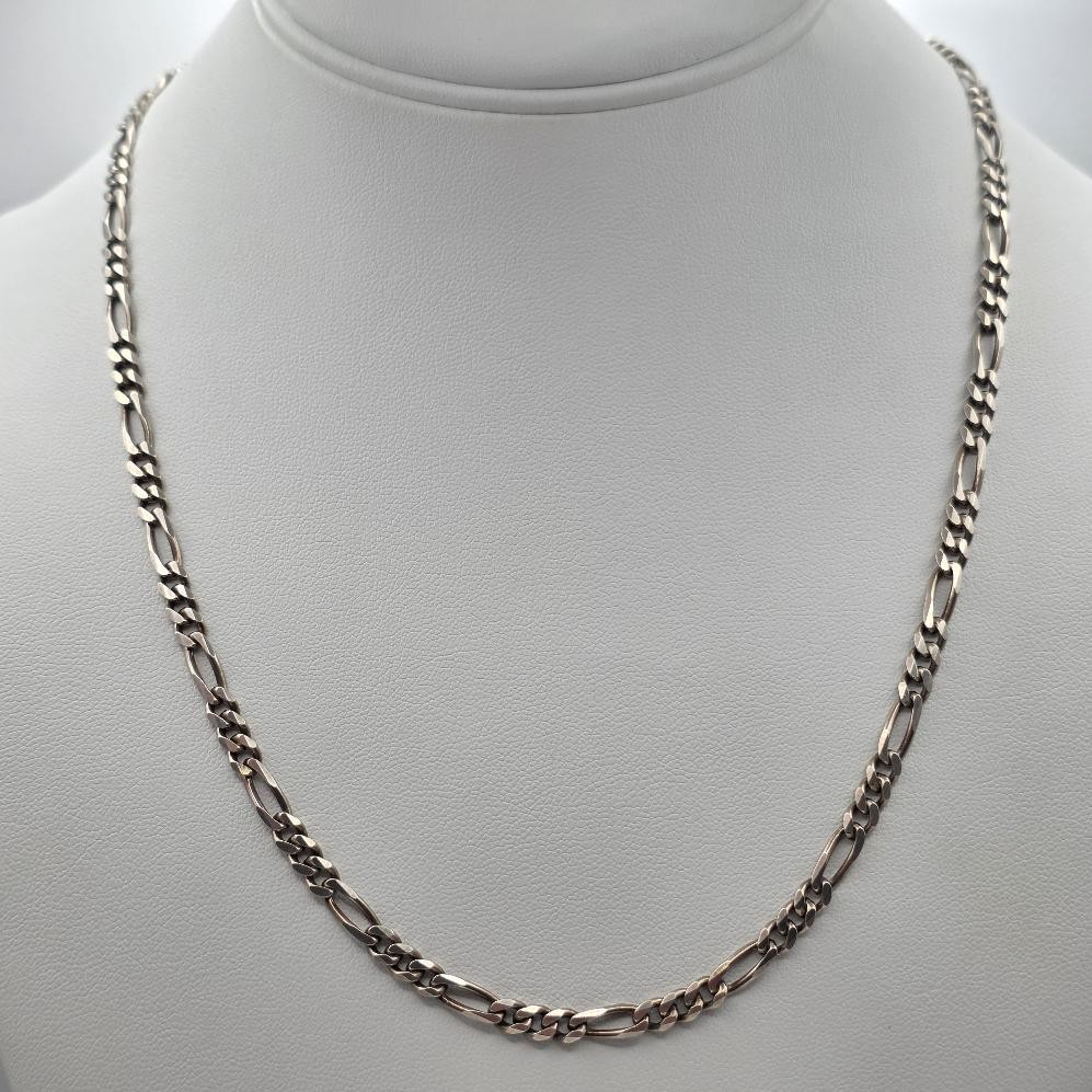 20″ Long 925 Sterling Silver 4mm Thick Diamond-Cut Figaro Link Chain Necklace