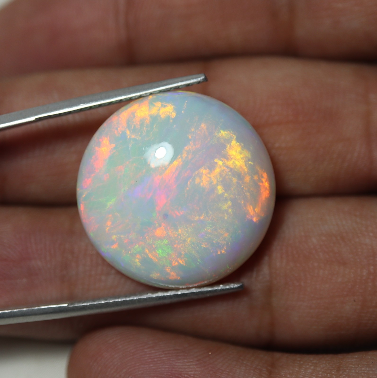22.5MM Round Natural AAA White Ethiopian Opal Flashy Multi Fire Cabochon 24.8Cts