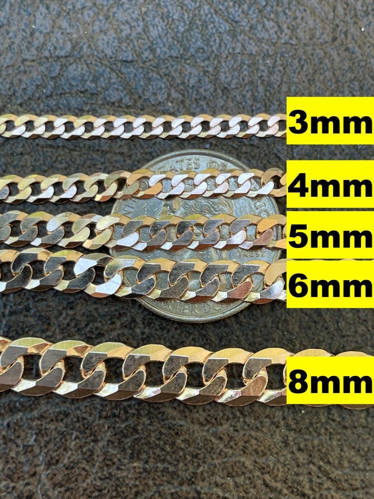 14k Rose Gold Plated REAL Solid 925 Silver Flat Cuban Link Chain Necklace 3-8mm