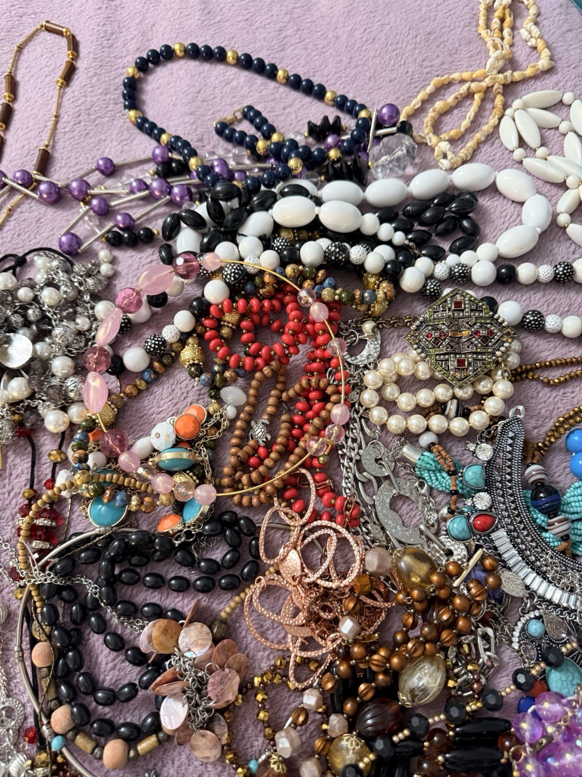 50 Plus Necklaces.All wearable.Stones, Glass, Resin, Plastic,Shell. Lot 1.