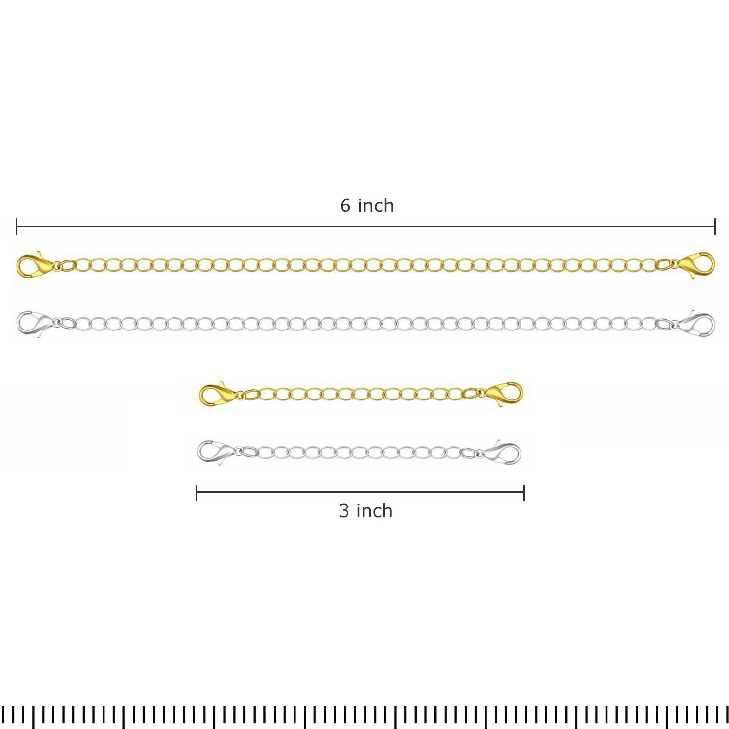2-Pack Extender / Safety Chain Extender Necklace Bracelet Lobster Lock 3″ or 6″