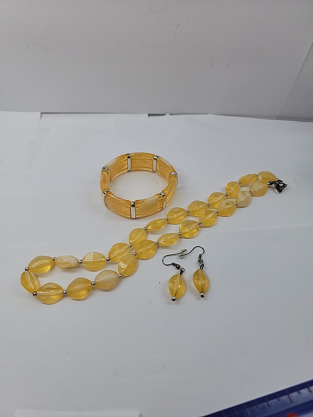 Sunshine Yellow Jewelry Set Bracelet Necklace Earrings Translucent