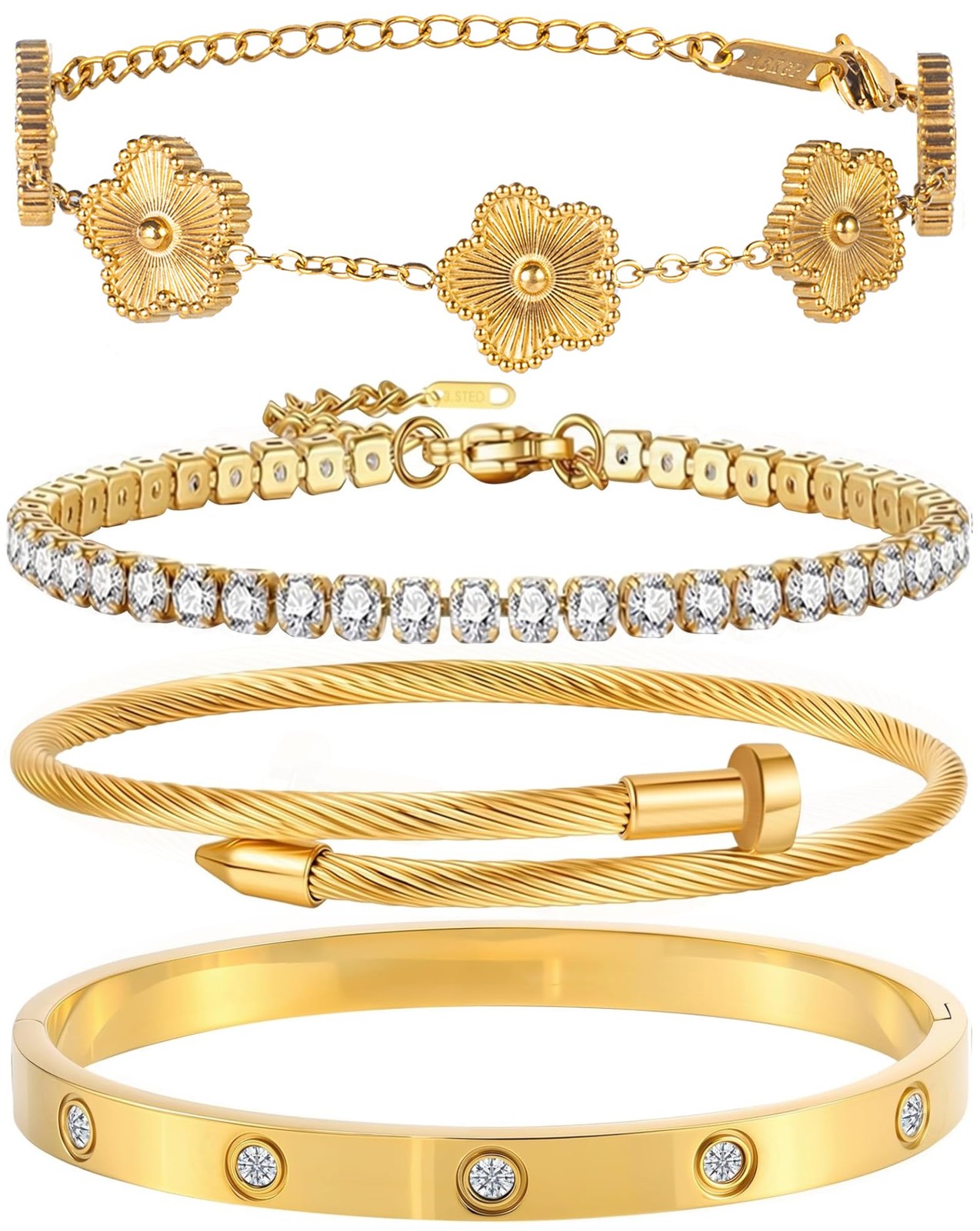 GIVCHO 18K Gold Plated Nail Love Bangle Bracelet Set for Women One Size,