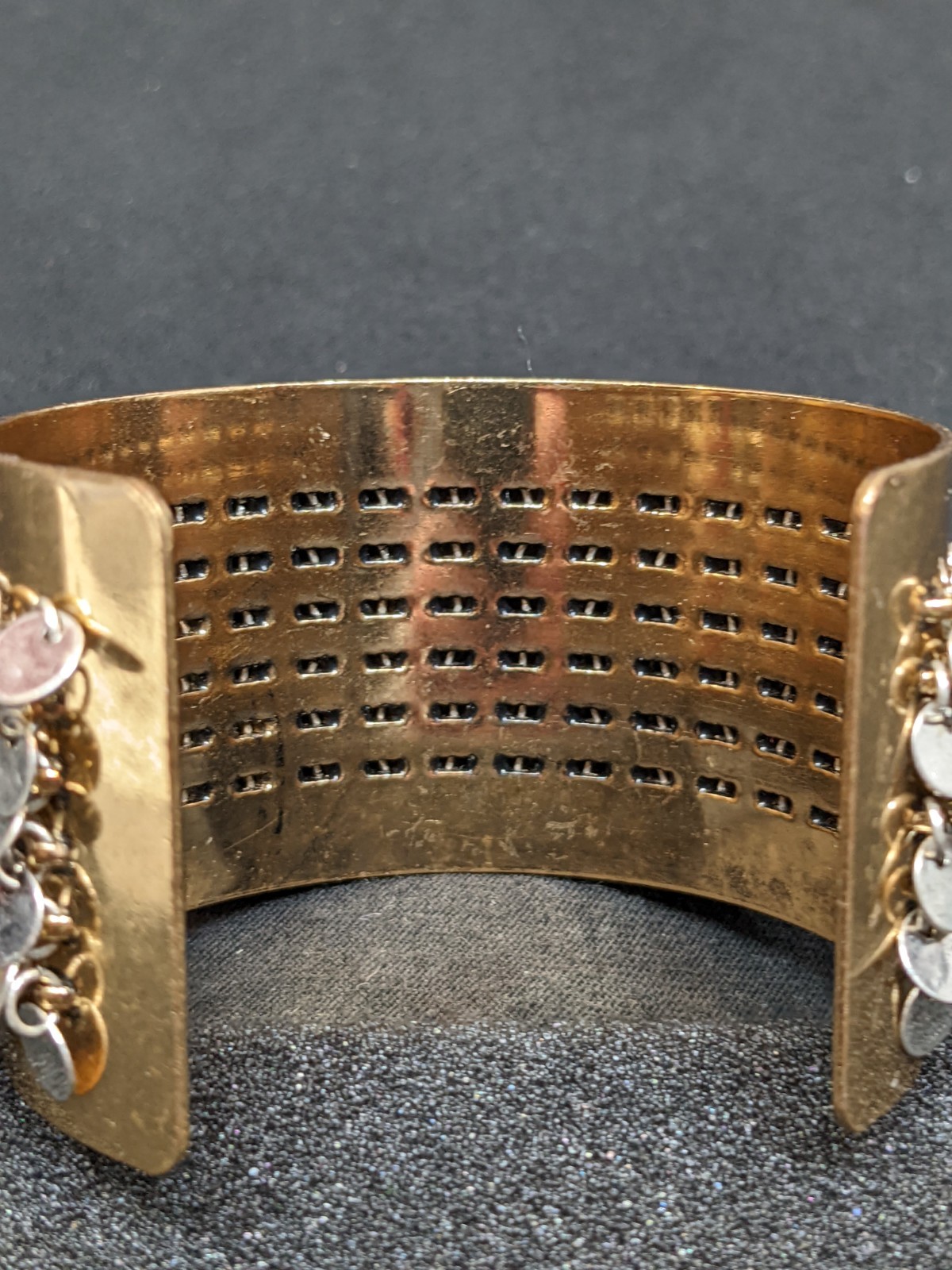 Zara Gold & Silver Tone Wide Cuff Bracelet Silver Disc Fringe Statement 7.0″ New