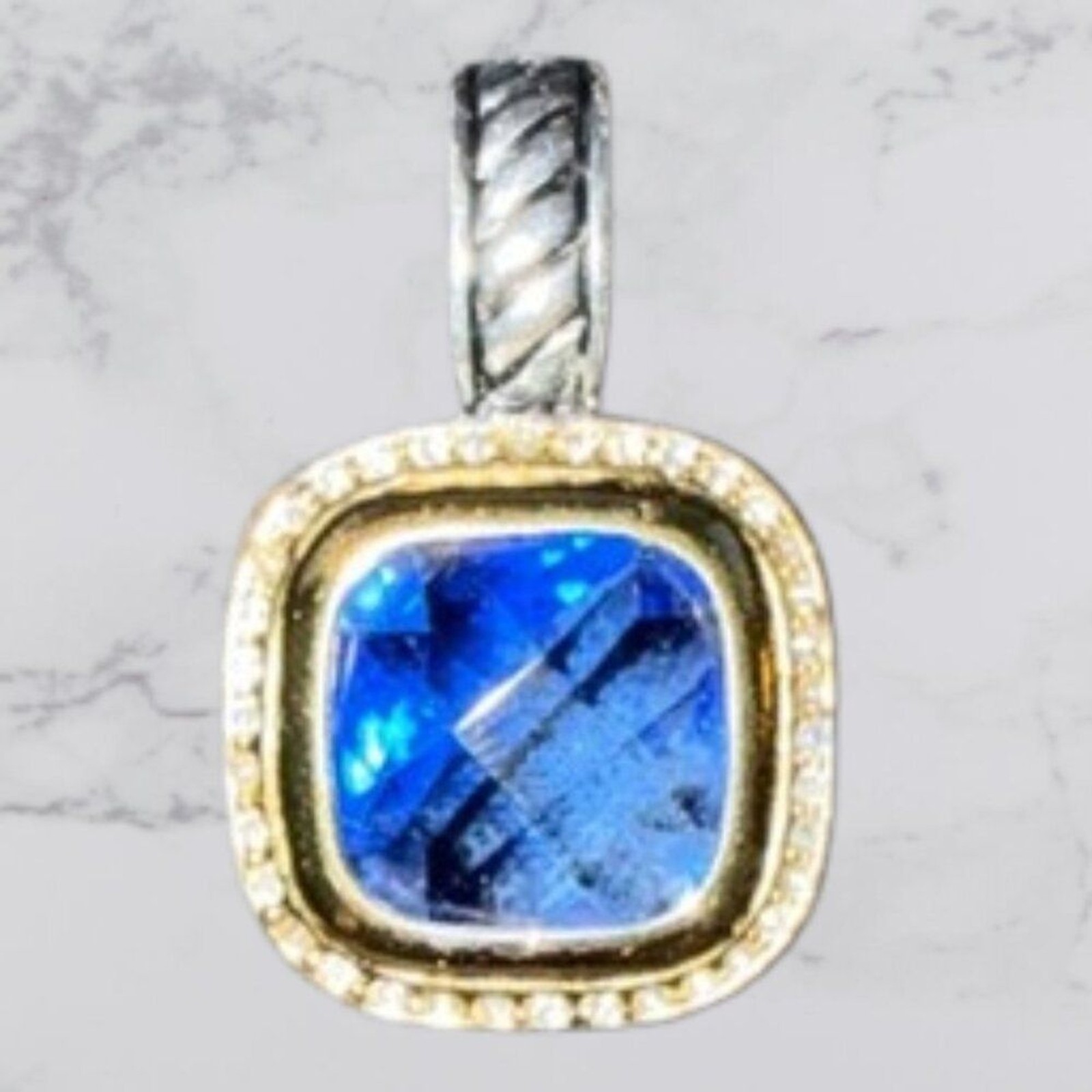 Signed Premier Designs Sunday Brunch Blue Stone & Rhinestone Pendant Enhancer