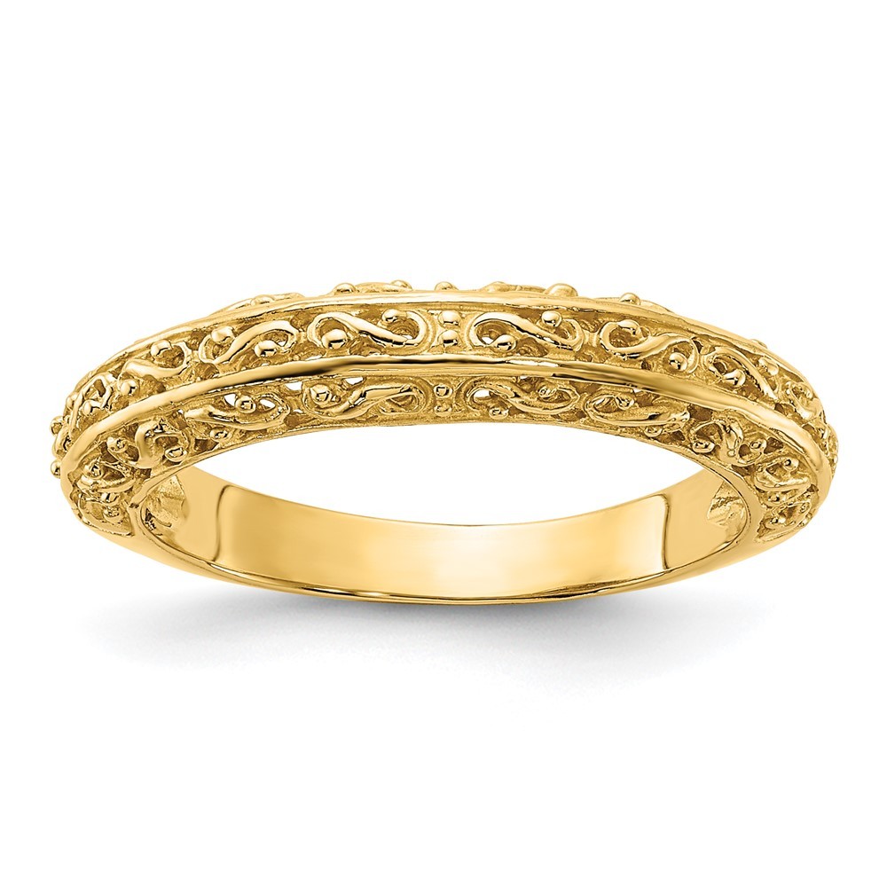 14k Yellow Gold 3mm Filigree Wedding Band Ring Size 6