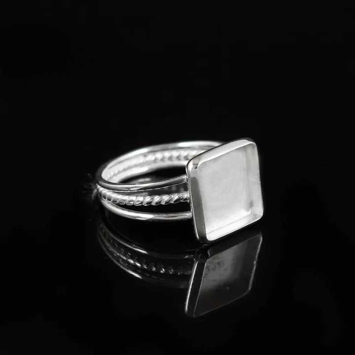 925 Sterling Silver 10mm Square Triple Band Bezel Ring Blank Jewelry Setting