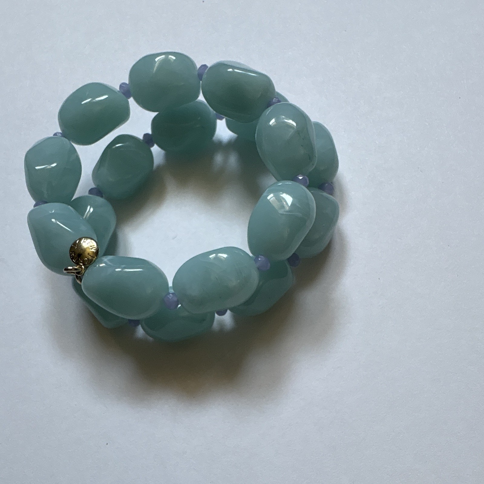 J. Crew Light Blue Acrylic Beaded Stretch Bracelet Dangle Charm Oval Beads