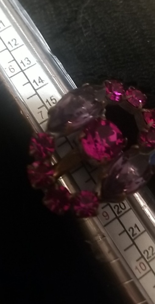 Antique, BIJOUX MG, Earrings&Ring Set, Rhinestones, Ring Size 8, Dark Pink, Gray