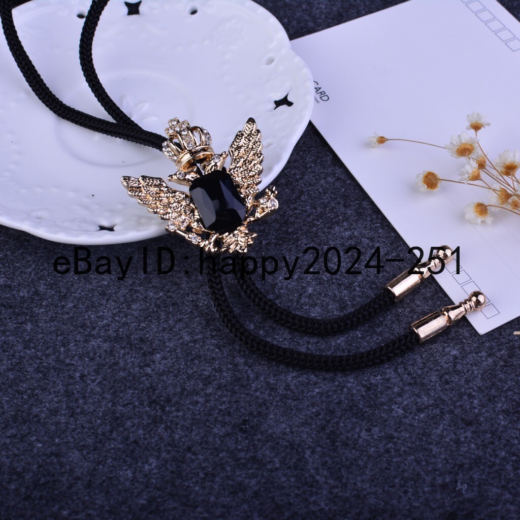 Mens Bolo Tie Vintage Western Cowboy Double Eagle Crown Alloy Necklace Wedding