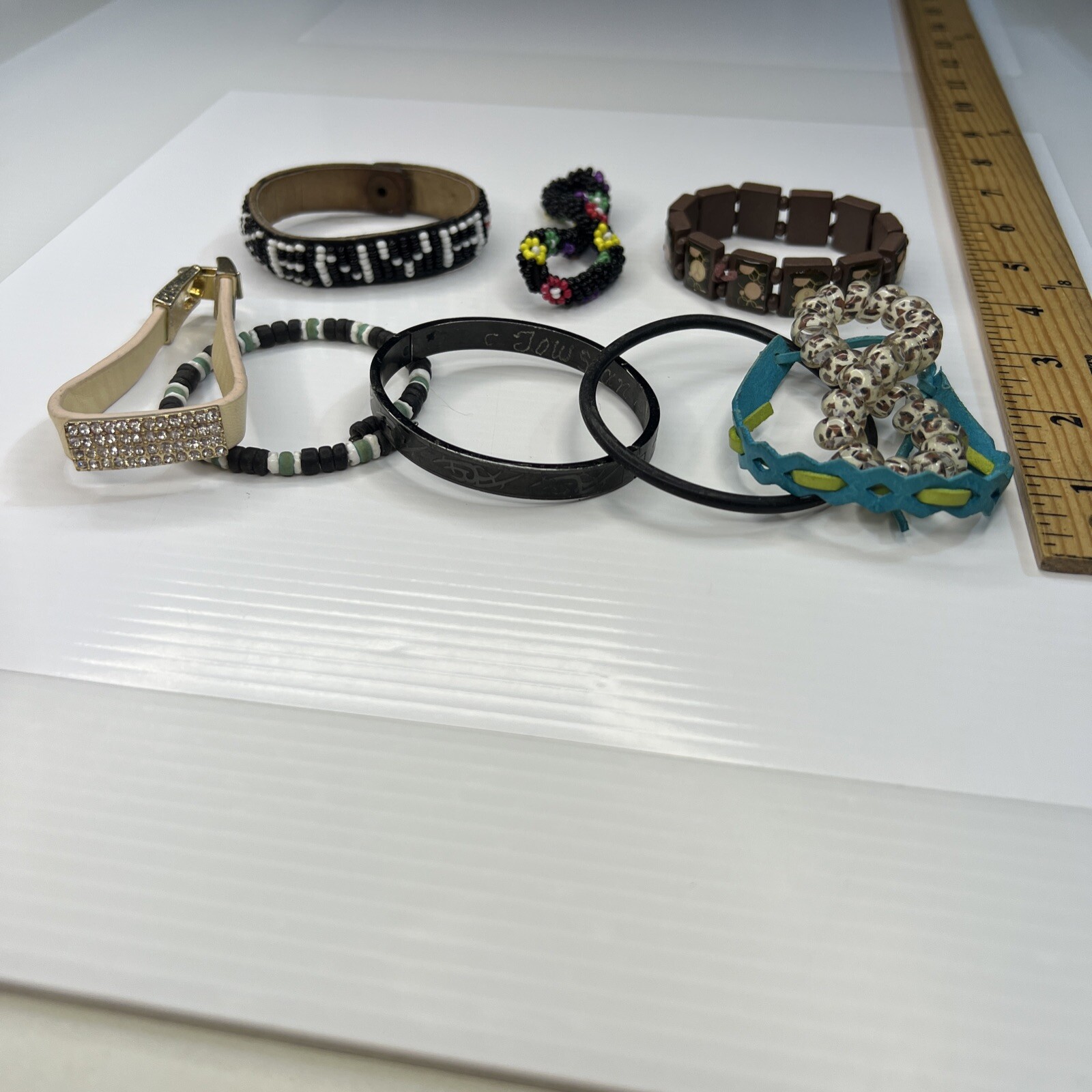 Lot Black Kenya Glass Beaded Leather Boho Hippie Wood Retro Bracelets
