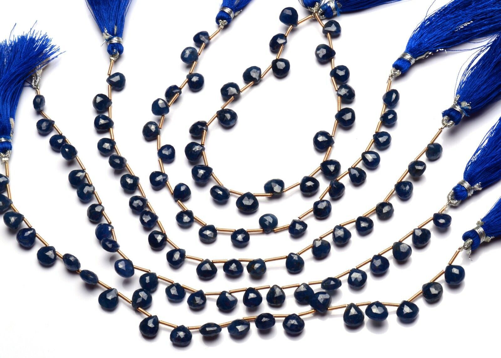 Natural Gem Myanmar Blue Sapphire 7MM Size Faceted Heart Shape Beads 8.5″ Strand