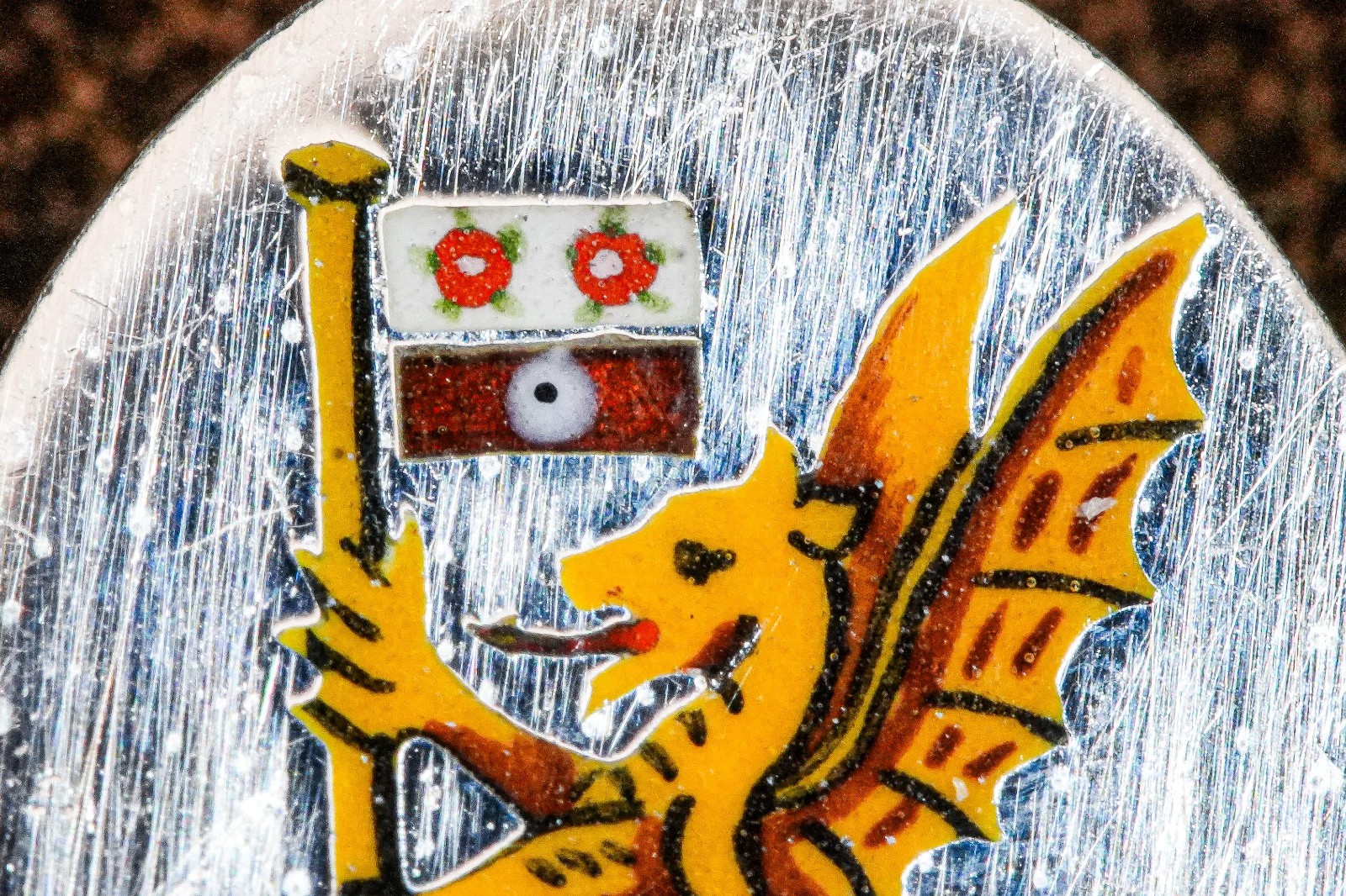 Striking Hand Painted Enamel Sterling Silver Antique English Cufflinks Armorial