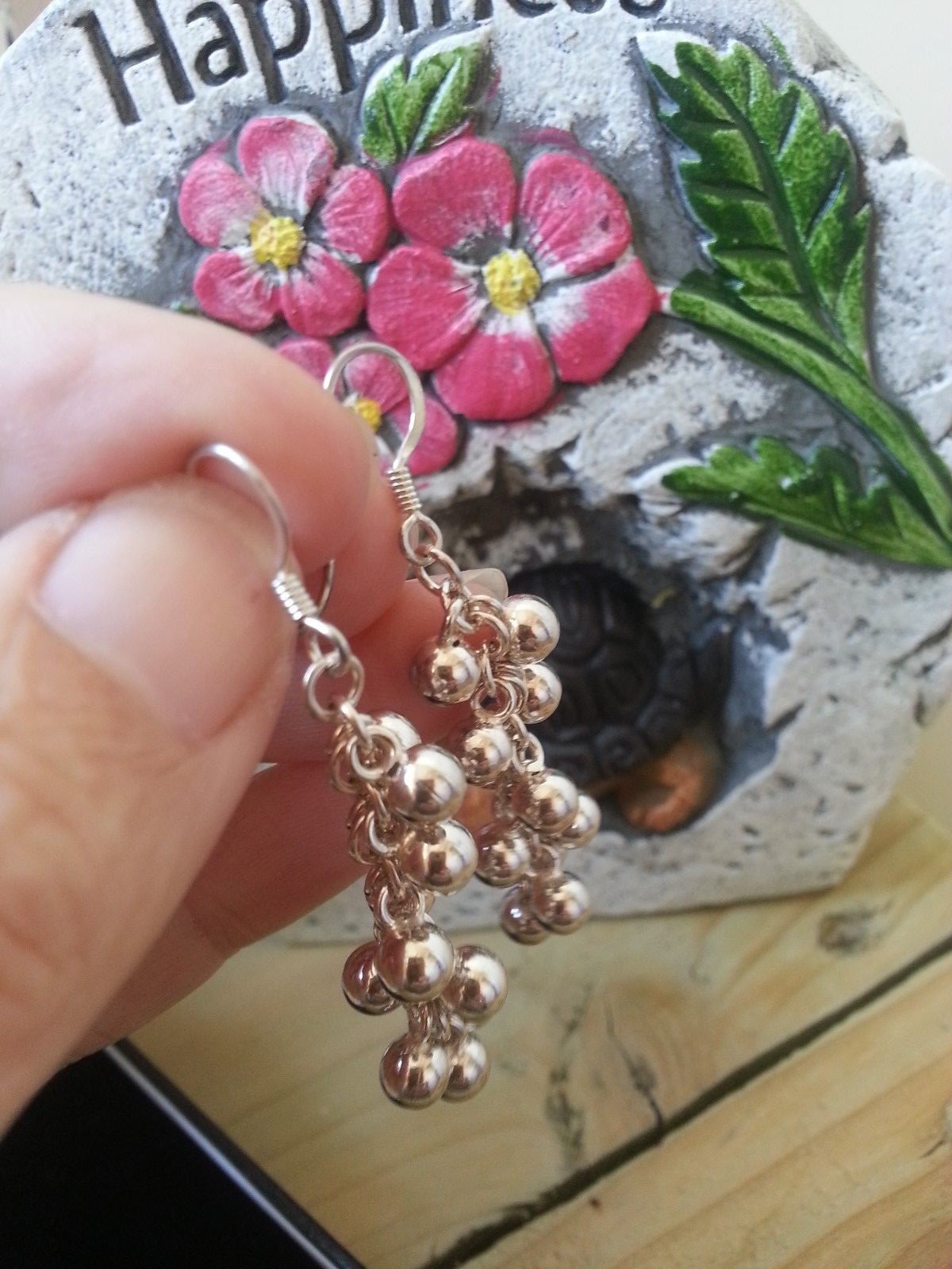 925 Cluster Round Balls Lariat Style Necklace & Drop Pierced Earrings